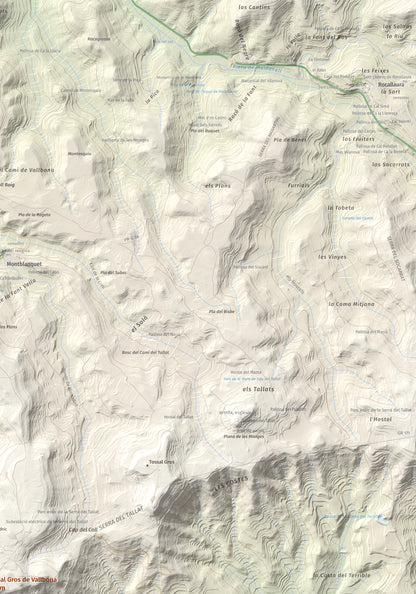 Mapa de relieve de Tossal Gros de Vallbona, 803 m, Conca de Barberà · Urgell, lámina 100 Cims de Trobart. Detalle de la zona superior derecha. 70 × 100 cm.