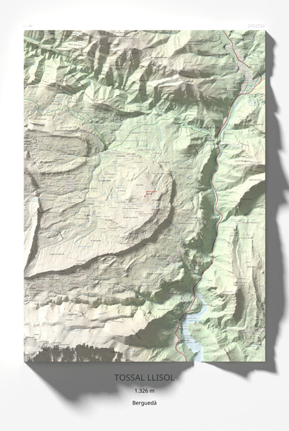 Mapa de relieve de Tossal Llisol, 1326 m, Berguedà, lámina 100 Cims de Trobart 61 × 91 cm.
