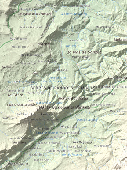 Mapa de relieve de Tossal d'Engrilló, 1072 m, Baix Ebre · Terra Alta, lámina 100 Cims de Trobart. Detalle de la zona superior izquierda. 30 × 40 cm.