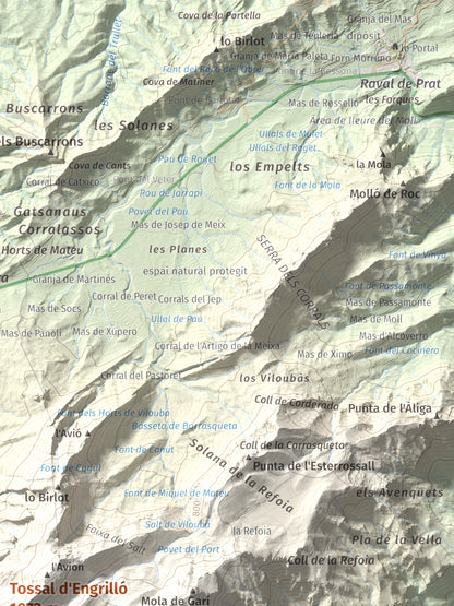 Mapa de relieve de Tossal d'Engrilló, 1072 m, Baix Ebre · Terra Alta, lámina 100 Cims de Trobart. Detalle de la zona superior derecha. 30 × 40 cm.