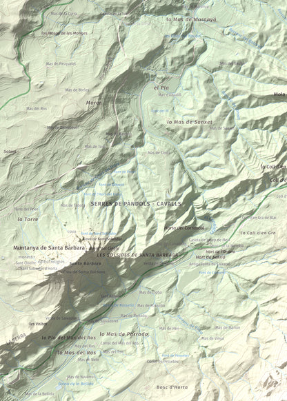Mapa de relieve de Tossal d'Engrilló, 1072 m, Baix Ebre · Terra Alta, lámina 100 Cims de Trobart. Detalle de la zona superior izquierda. 50 × 70 cm.