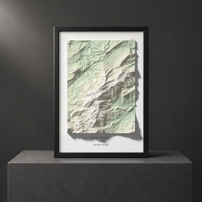 Mapa de relieve de Tossal d'Engrilló, 1072 m, Baix Ebre · Terra Alta, lámina 100 Cims de Trobart. Presentación enmarcada. 70 × 100 cm.