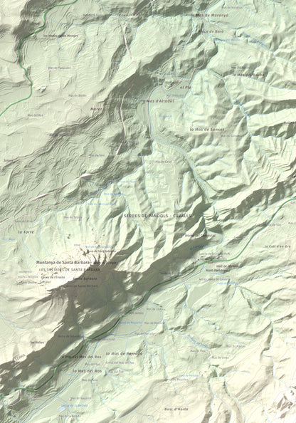 Mapa de relieve de Tossal d'Engrilló, 1072 m, Baix Ebre · Terra Alta, lámina 100 Cims de Trobart. Detalle de la zona superior izquierda. 70 × 100 cm.