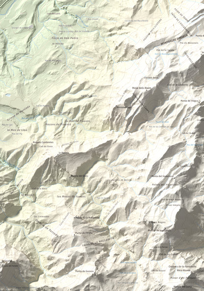 Mapa de relieve de Tossal d'Engrilló, 1072 m, Baix Ebre · Terra Alta, lámina 100 Cims de Trobart. Detalle de la zona inferior izquierda. 70 × 100 cm.