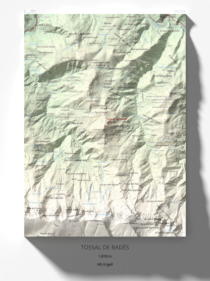 Mapa de relieve de Tossal de Badés, 1818 m, Alt Urgell, lámina 100 Cims de Trobart 30 × 40 cm.
