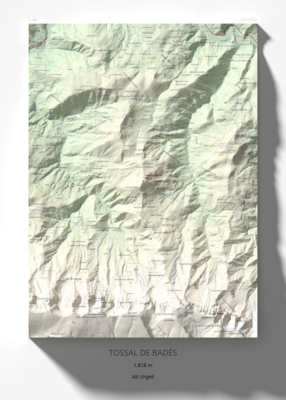 Mapa de relieve de Tossal de Badés, 1818 m, Alt Urgell, lámina 100 Cims de Trobart 50 × 70 cm.