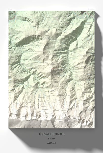 Mapa de relieve de Tossal de Badés, 1818 m, Alt Urgell, lámina 100 Cims de Trobart 61 × 91 cm.