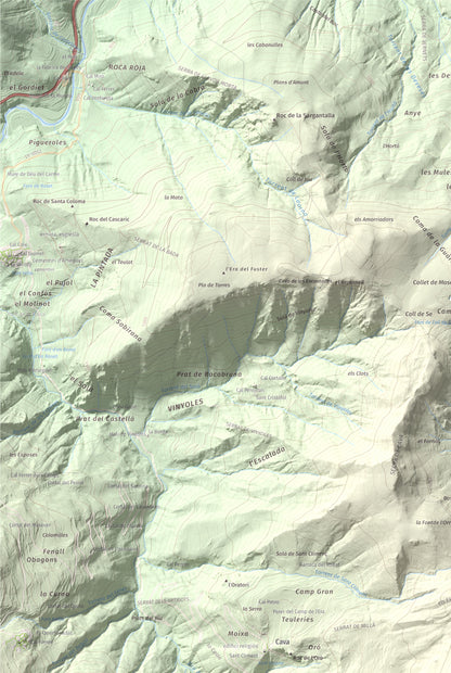 Mapa de relieve de Tossal de Badés, 1818 m, Alt Urgell, lámina 100 Cims de Trobart. Detalle de la zona superior izquierda. 61 × 91 cm.