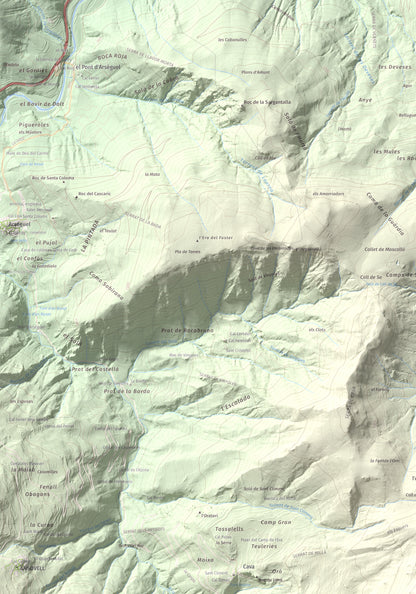 Mapa de relieve de Tossal de Badés, 1818 m, Alt Urgell, lámina 100 Cims de Trobart. Detalle de la zona superior izquierda. 70 × 100 cm.