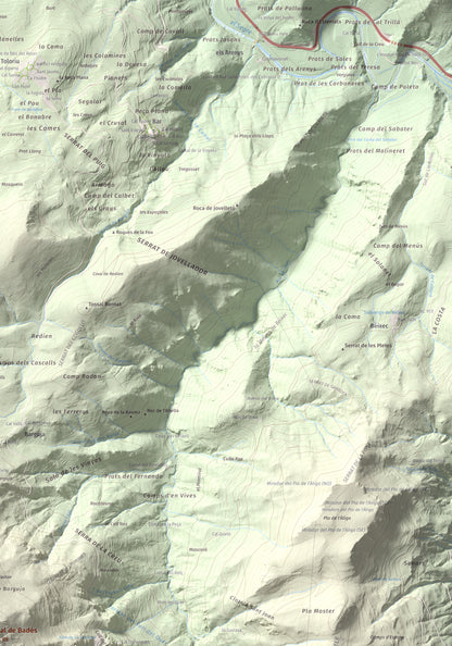 Mapa de relieve de Tossal de Badés, 1818 m, Alt Urgell, lámina 100 Cims de Trobart. Detalle de la zona superior derecha. 70 × 100 cm.