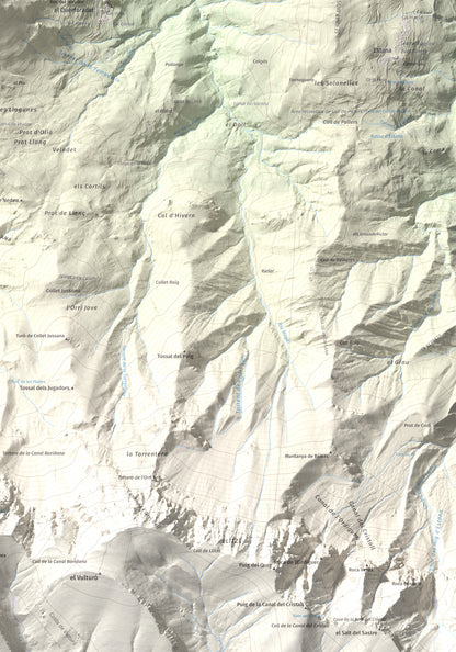 Mapa de relieve de Tossal de Badés, 1818 m, Alt Urgell, lámina 100 Cims de Trobart. Detalle de la zona inferior derecha. 70 × 100 cm.