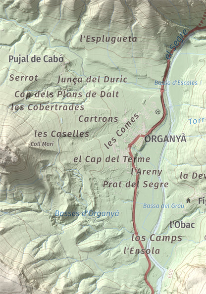 Mapa de relieve de Tossal de Balinyó, 1211 m, Alt Urgell, lámina 100 Cims de Trobart. Detalle de la zona superior izquierda. 21 × 30 cm.