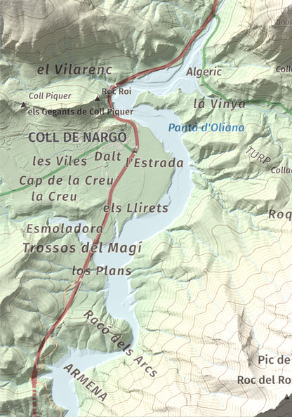 Mapa de relieve de Tossal de Balinyó, 1211 m, Alt Urgell, lámina 100 Cims de Trobart. Detalle de la zona inferior izquierda. 21 × 30 cm.