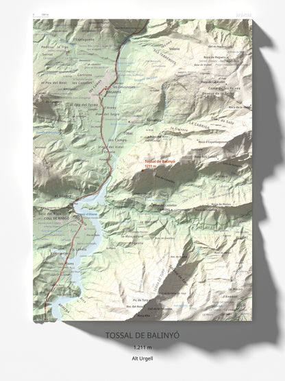 Mapa de relieve de Tossal de Balinyó, 1211 m, Alt Urgell, lámina 100 Cims de Trobart 30 × 40 cm.