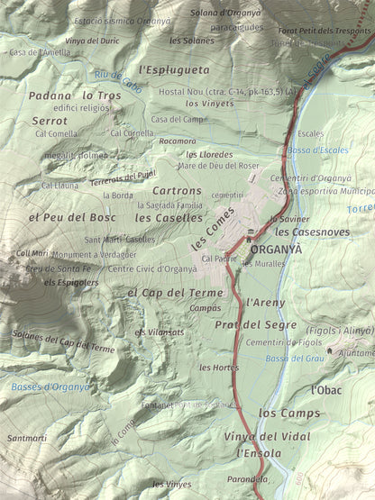 Mapa de relieve de Tossal de Balinyó, 1211 m, Alt Urgell, lámina 100 Cims de Trobart. Detalle de la zona superior izquierda. 30 × 40 cm.