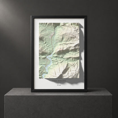 Mapa de relieve de Tossal de Balinyó, 1211 m, Alt Urgell, lámina 100 Cims de Trobart. Presentación enmarcada. 50 × 70 cm.