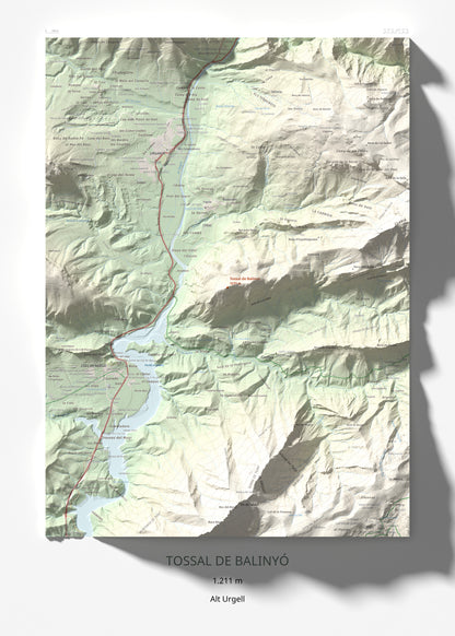 Mapa de relieve de Tossal de Balinyó, 1211 m, Alt Urgell, lámina 100 Cims de Trobart 50 × 70 cm.