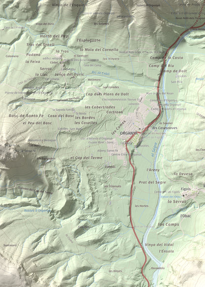 Mapa de relieve de Tossal de Balinyó, 1211 m, Alt Urgell, lámina 100 Cims de Trobart. Detalle de la zona superior izquierda. 50 × 70 cm.