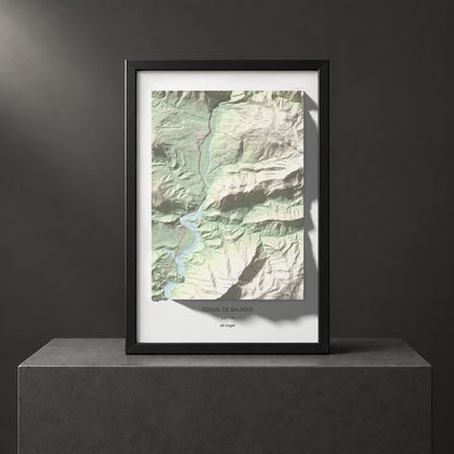 Mapa de relieve de Tossal de Balinyó, 1211 m, Alt Urgell, lámina 100 Cims de Trobart. Presentación enmarcada. 61 × 91 cm.