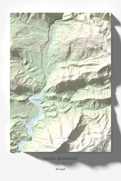 Mapa de relieve de Tossal de Balinyó, 1211 m, Alt Urgell, lámina 100 Cims de Trobart 61 × 91 cm.