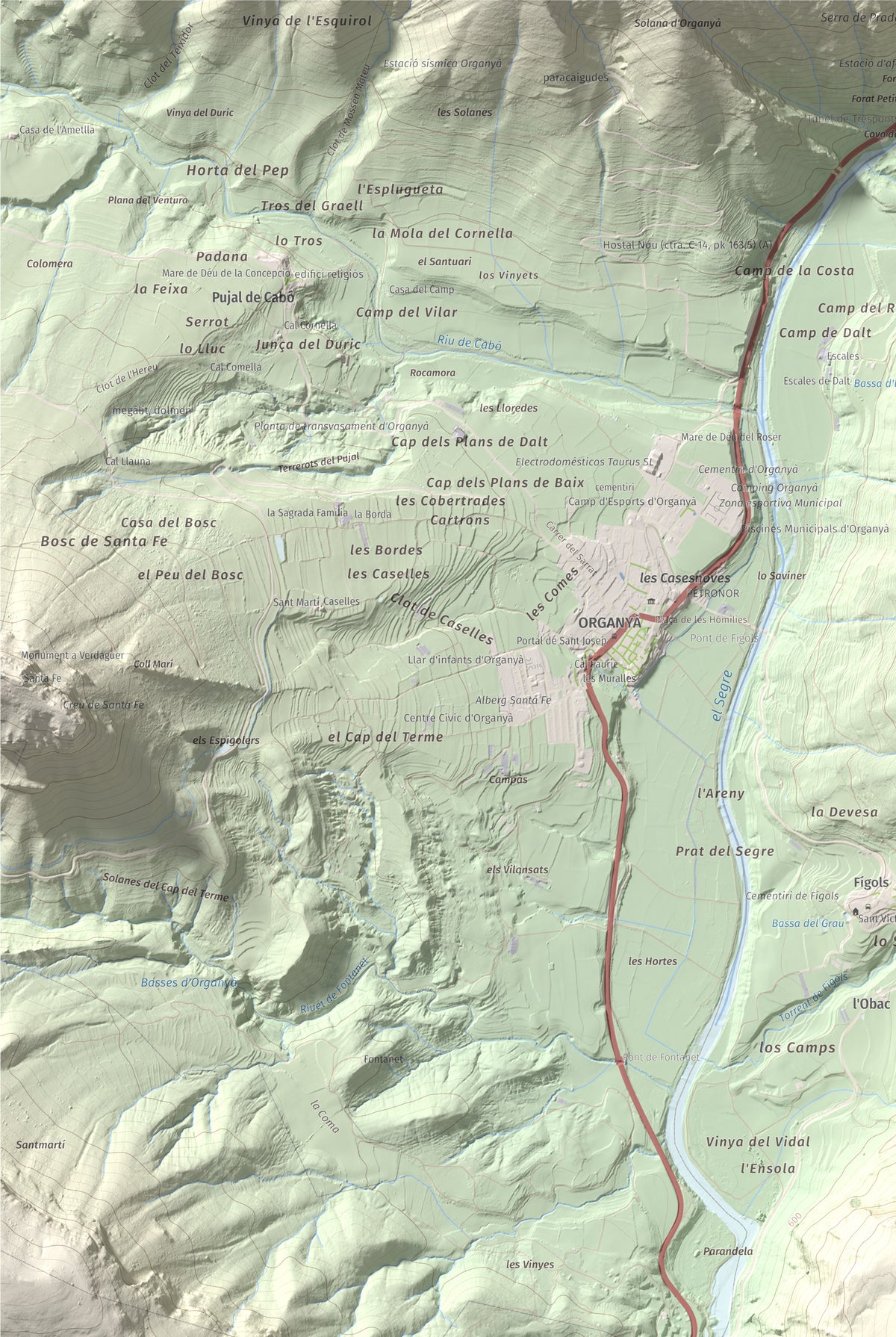 Mapa de relieve de Tossal de Balinyó, 1211 m, Alt Urgell, lámina 100 Cims de Trobart. Detalle de la zona superior izquierda. 61 × 91 cm.