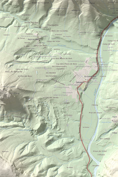 Mapa de relieve de Tossal de Balinyó, 1211 m, Alt Urgell, lámina 100 Cims de Trobart. Detalle de la zona superior izquierda. 61 × 91 cm.