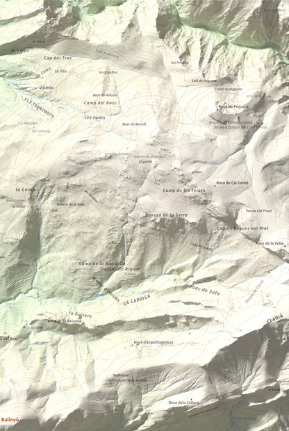 Mapa de relieve de Tossal de Balinyó, 1211 m, Alt Urgell, lámina 100 Cims de Trobart. Detalle de la zona superior derecha. 61 × 91 cm.