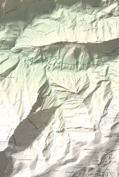 Mapa de relieve de Tossal de Balinyó, 1211 m, Alt Urgell, lámina 100 Cims de Trobart. Detalle de la zona inferior derecha. 61 × 91 cm.