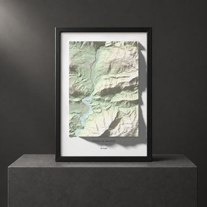 Mapa de relieve de Tossal de Balinyó, 1211 m, Alt Urgell, lámina 100 Cims de Trobart. Presentación enmarcada. 70 × 100 cm.