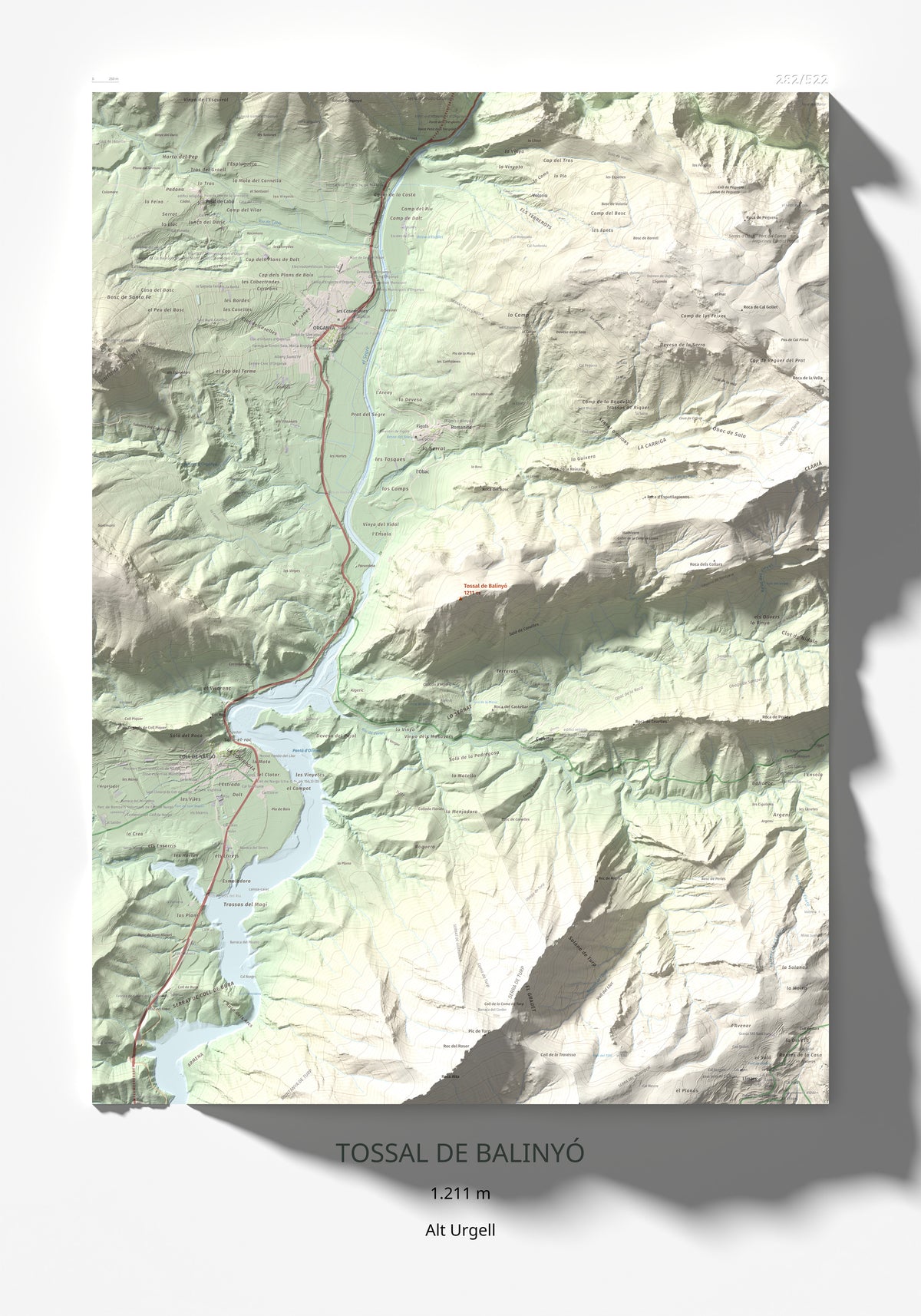 Mapa de relieve de Tossal de Balinyó, 1211 m, Alt Urgell, lámina 100 Cims de Trobart 70 × 100 cm.