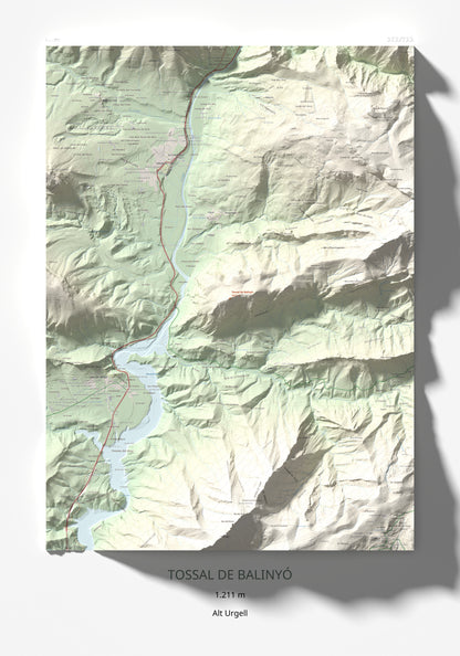 Mapa de relieve de Tossal de Balinyó, 1211 m, Alt Urgell, lámina 100 Cims de Trobart 70 × 100 cm.