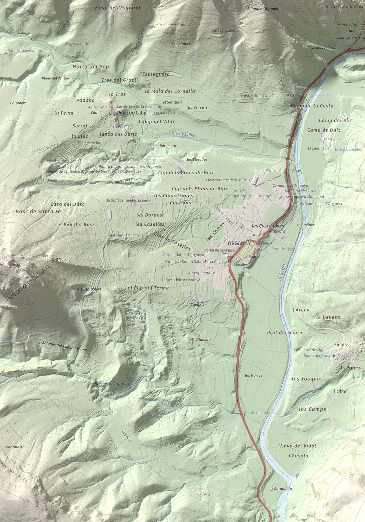 Mapa de relieve de Tossal de Balinyó, 1211 m, Alt Urgell, lámina 100 Cims de Trobart. Detalle de la zona superior izquierda. 70 × 100 cm.
