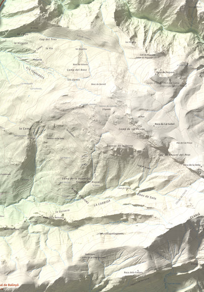 Mapa de relieve de Tossal de Balinyó, 1211 m, Alt Urgell, lámina 100 Cims de Trobart. Detalle de la zona superior derecha. 70 × 100 cm.