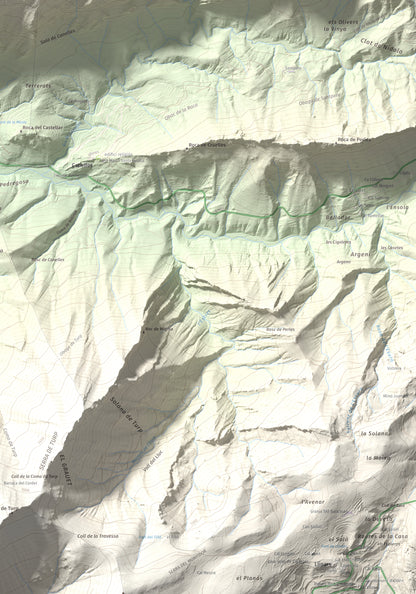 Mapa de relieve de Tossal de Balinyó, 1211 m, Alt Urgell, lámina 100 Cims de Trobart. Detalle de la zona inferior derecha. 70 × 100 cm.
