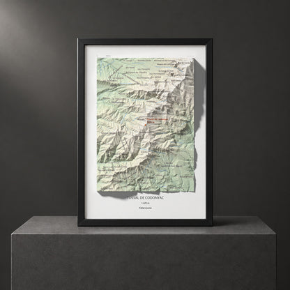 Mapa de relieve de Tossal de Codonyac, 1425 m, Pallars Jussà, lámina 100 Cims de Trobart. Presentación enmarcada. 21 × 30 cm.