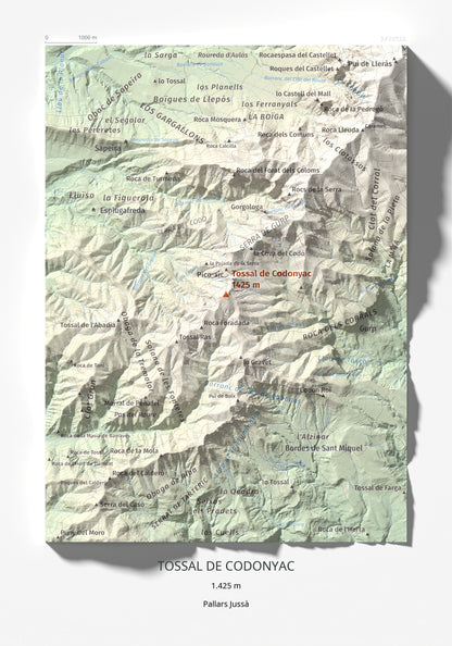 Mapa de relieve de Tossal de Codonyac, 1425 m, Pallars Jussà, lámina 100 Cims de Trobart 21 × 30 cm.