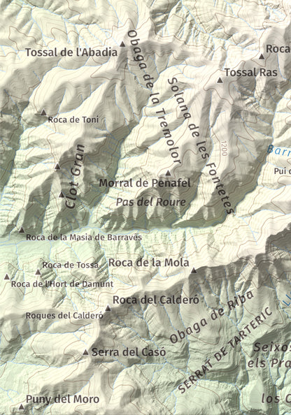 Mapa de relieve de Tossal de Codonyac, 1425 m, Pallars Jussà, lámina 100 Cims de Trobart. Detalle de la zona inferior izquierda. 21 × 30 cm.