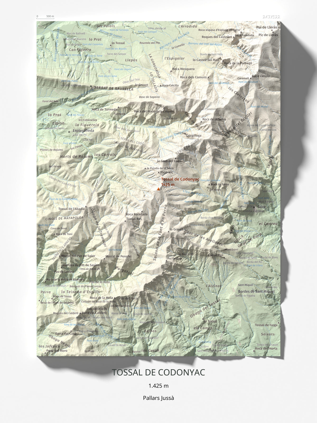Mapa de relieve de Tossal de Codonyac, 1425 m, Pallars Jussà, lámina 100 Cims de Trobart 30 × 40 cm.