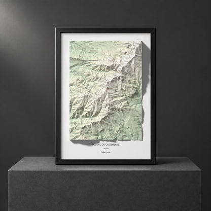 Mapa de relieve de Tossal de Codonyac, 1425 m, Pallars Jussà, lámina 100 Cims de Trobart. Presentación enmarcada. 50 × 70 cm.