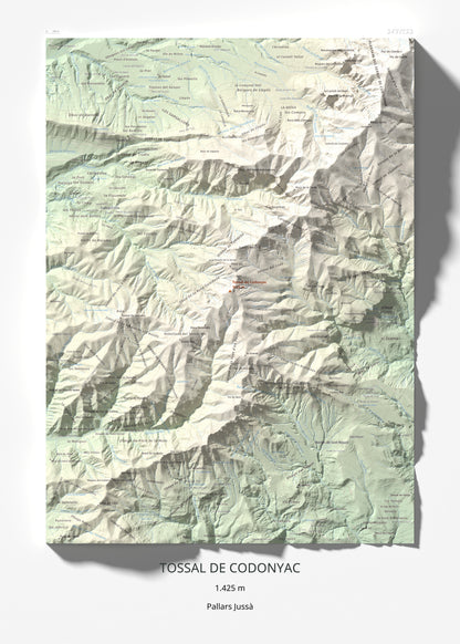 Mapa de relieve de Tossal de Codonyac, 1425 m, Pallars Jussà, lámina 100 Cims de Trobart 50 × 70 cm.