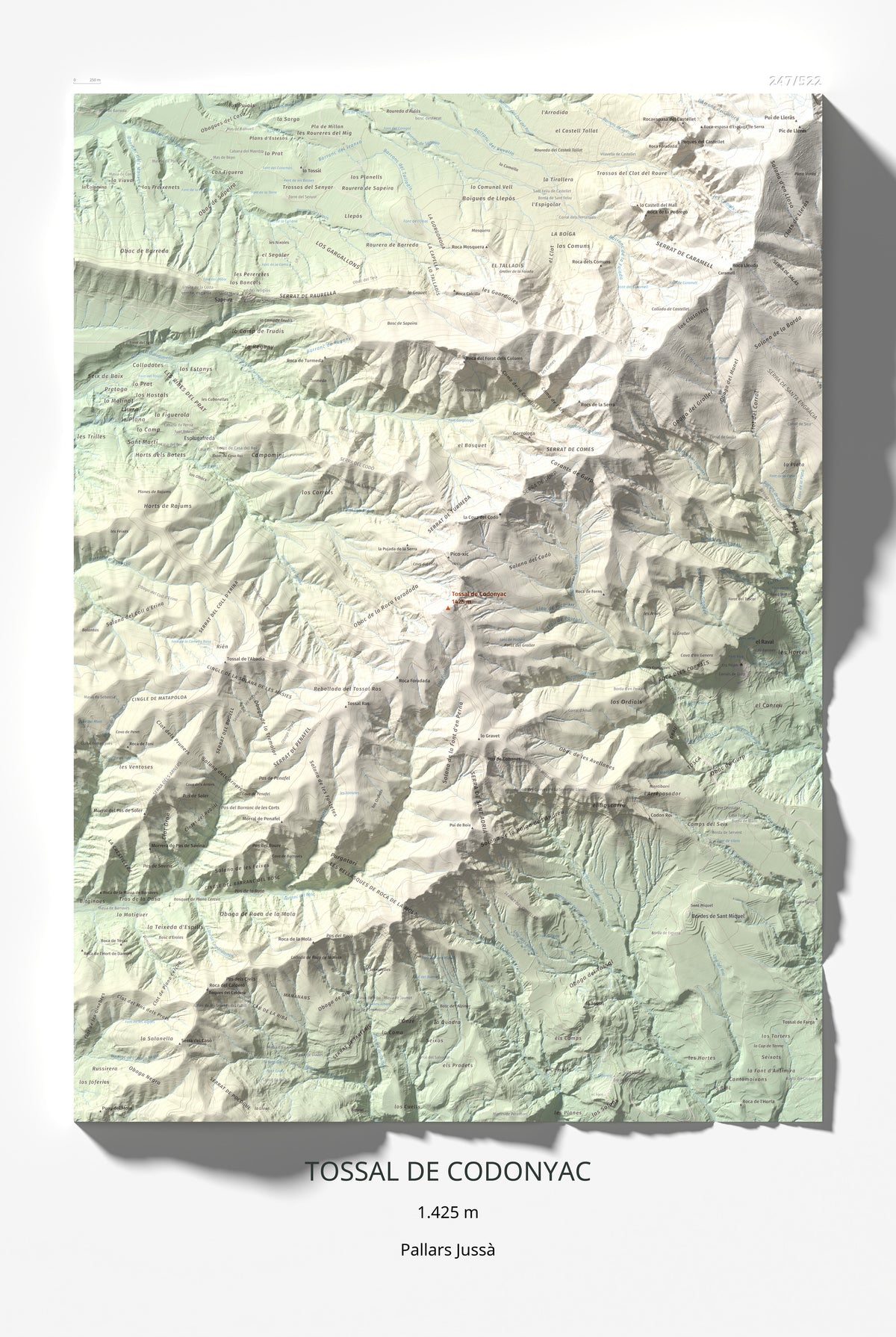 Mapa de relieve de Tossal de Codonyac, 1425 m, Pallars Jussà, lámina 100 Cims de Trobart 61 × 91 cm.