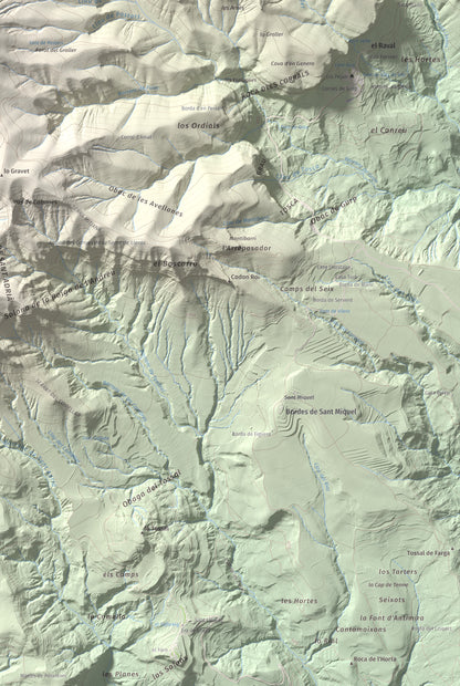 Mapa de relieve de Tossal de Codonyac, 1425 m, Pallars Jussà, lámina 100 Cims de Trobart. Detalle de la zona inferior derecha. 61 × 91 cm.