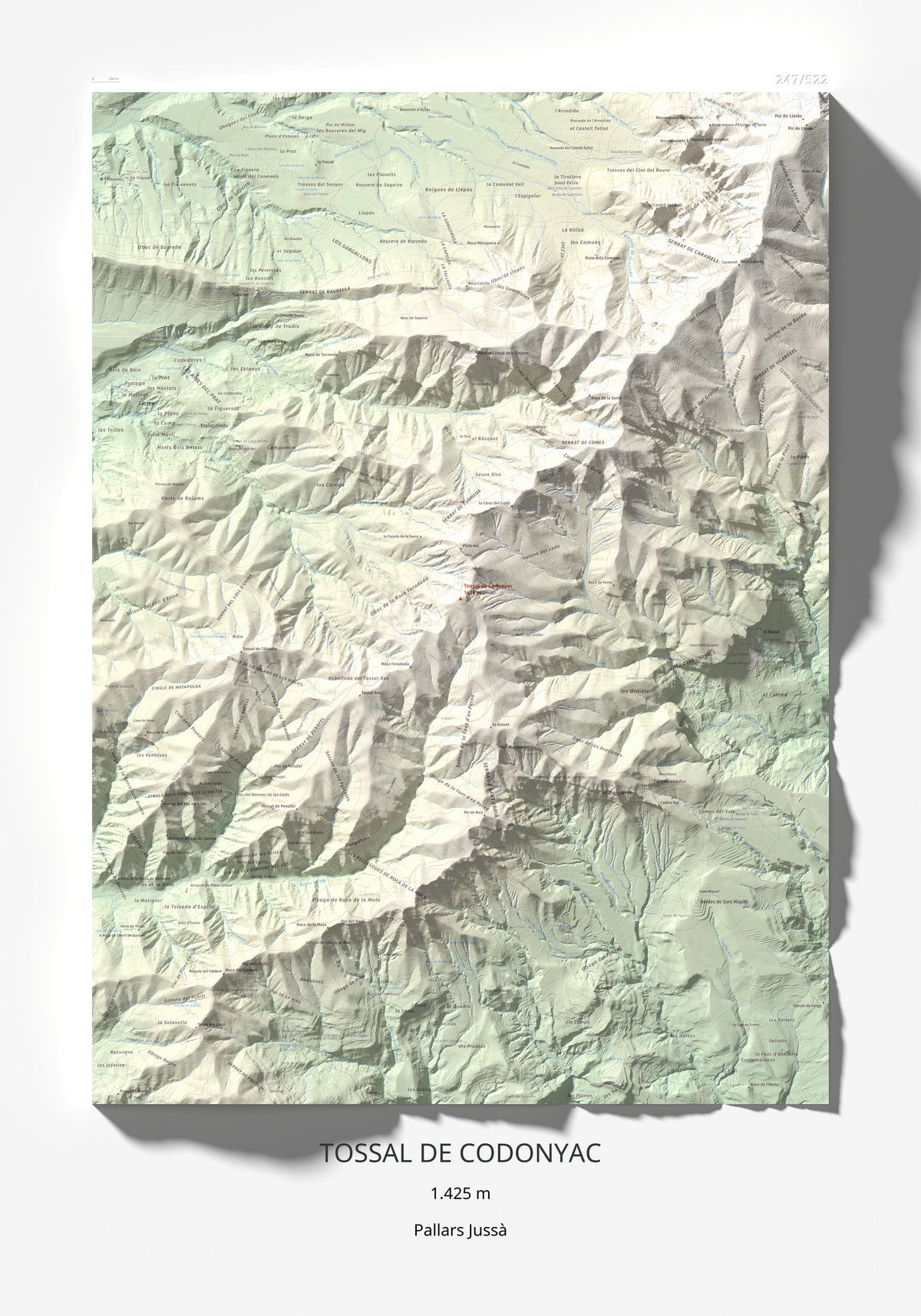 Mapa de relieve de Tossal de Codonyac, 1425 m, Pallars Jussà, lámina 100 Cims de Trobart 70 × 100 cm.