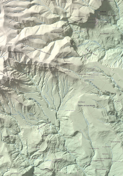 Mapa de relieve de Tossal de Codonyac, 1425 m, Pallars Jussà, lámina 100 Cims de Trobart. Detalle de la zona inferior derecha. 70 × 100 cm.