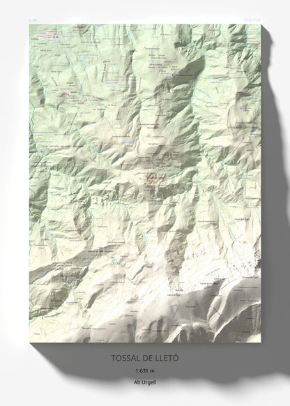 Mapa de relieve de Tossal de Lletó, 1631 m, Alt Urgell, lámina 100 Cims de Trobart 50 × 70 cm.