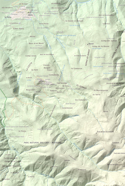 Mapa de relieve de Tossal de Lletó, 1631 m, Alt Urgell, lámina 100 Cims de Trobart. Detalle de la zona superior izquierda. 61 × 91 cm.