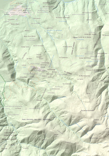Mapa de relieve de Tossal de Lletó, 1631 m, Alt Urgell, lámina 100 Cims de Trobart. Detalle de la zona superior izquierda. 70 × 100 cm.