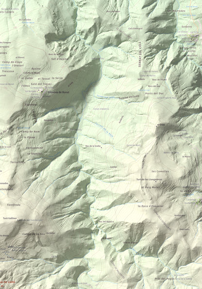 Mapa de relieve de Tossal de Lletó, 1631 m, Alt Urgell, lámina 100 Cims de Trobart. Detalle de la zona superior derecha. 70 × 100 cm.