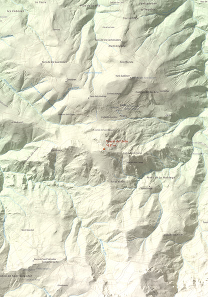 Mapa de relieve de Tossal de Lletó, 1631 m, Alt Urgell, lámina 100 Cims de Trobart. Detalle de la zona central. 70 × 100 cm.