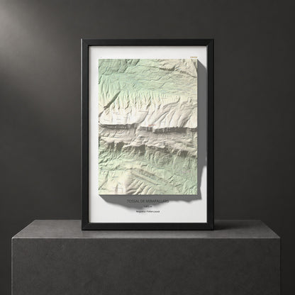 Mapa de relieve de Tossal de Mirapallars, 1672 m, Noguera · Pallars Jussà, lámina 100 Cims de Trobart. Presentación enmarcada. 61 × 91 cm.